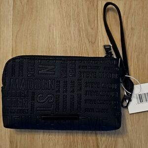 NWT Steve Madden Btrell Double Zip Monogram Black Wristlet/Clutch